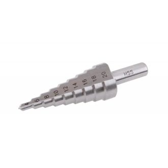   Lev léptető fúrószár DIN 1412C HSS 4-20mm 9 lépcsős, ALU, fém, műanyag, 20487