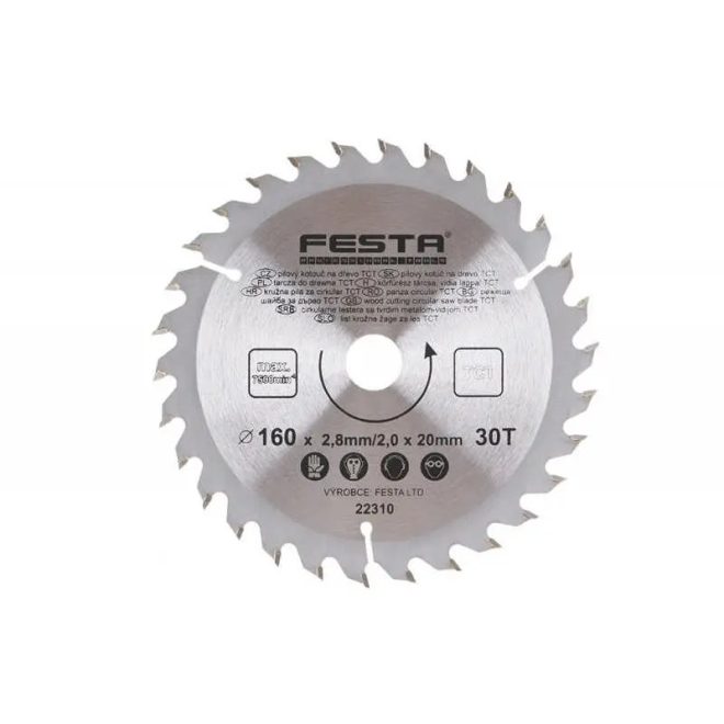 Lev Festa TCT körfűrész tárcsa, körfűrészlap 160x20mm, Z24, fához, Vídia lappal, 22309