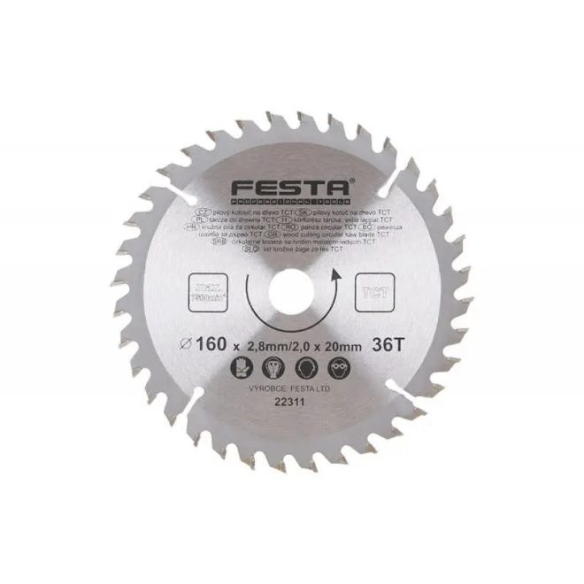 Lev Festa TCT körfűrész tárcsa, körfűrészlap 160x20mm, Z24, fához, Vídia lappal, 22309
