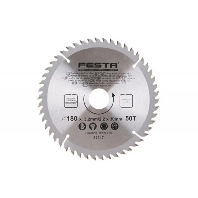 Lev Festa TCT körfűrész tárcsa, körfűrészlap 180x30mm, Z50, fához, Vídia lappal, 22317