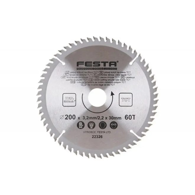 Lev Festa TCT körfűrész tárcsa, körfűrészlap 200x30mm, Z24, fához, Vídia lappal, 22322