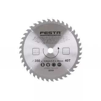   Lev Festa TCT körfűrész tárcsa, körfűrészlap 350x3,2mm/2,5mm x 30mm Z40, fához, Vídia lappal, 2 db szűkítő gyűrűvel, 22350