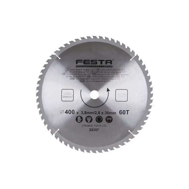 Lev Festa TCT körfűrész tárcsa, körfűrészlap 400x30mm, Z40, fához, Vídia lappal, 2 db szűkítő gyűrűvel, 22355