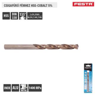   Lev Festa fúrószár/fémcsigafúró DIN 338 HSS-E (5%kobalt) 12,50mm- fém-inox, Alu, 22625