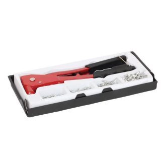   Lev popszegecshúzó, szegecselő fogó készlet 2,4-4,8mm, 260mm, acél, Alu, réz + 4 féle szegecs, 24005