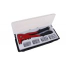 Lev popszegecshúzó, szegecselő fogó készlet 2,4-4,8mm, 260mm, acél, Alu, réz + 4 féle szegecs, 24005