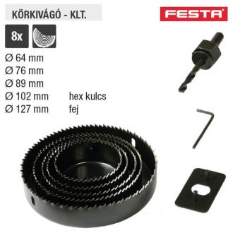   Lev Festa körkivágó készlet 8 részes 64/73/89/102/127mm, hex kulcs, fej, fához, 24706