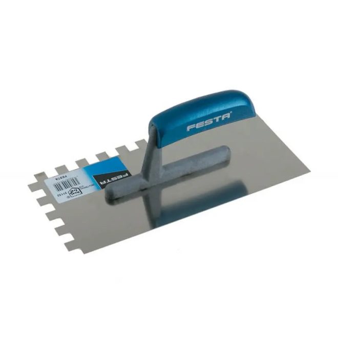 Lev Festa fogazott glettvas 280x130mm E8, rozsdamentes, inox, Festa felirattal, 31121