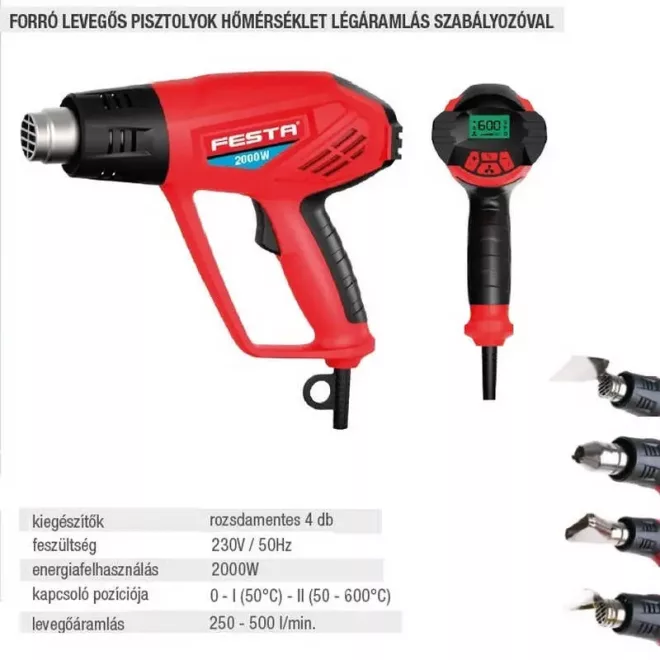 Lev hőlégfújó 2000W, hőmérséklet légáramlás szabályozóval, 35322