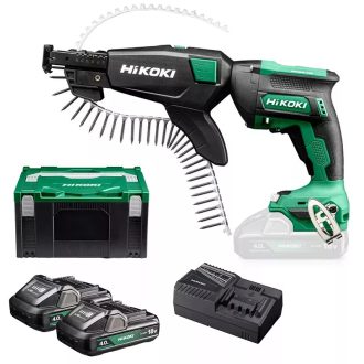   Hikoki levehető táras gipszkartoncsavarozó, 0-5000/perc , szénkefementes 1,4Kg; adapterrel +2db 4,0Ah akku +töltő, Hitboxban, W18DAWCZ