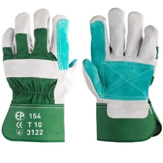   MV bőrkesztyű, rakodókesztyű, szürke hasíték, dupla bőr tenyér/zöld vászon 10, 154