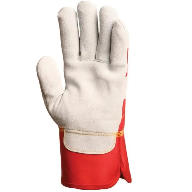 MV bőrkesztyű, szürke vastag marhahasíték/piros vászon 10, 155