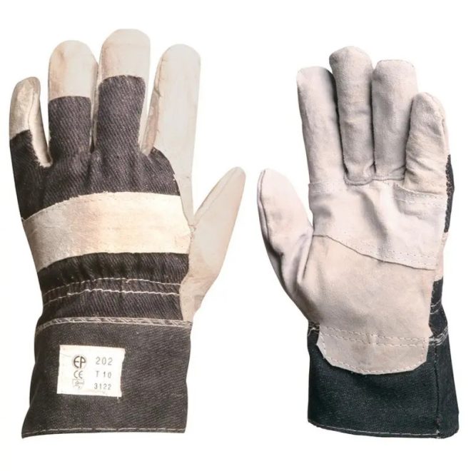 MV bőrkesztyű, szürke marhahasíték/farmer kézhát, tenyérbélés 10, 202
