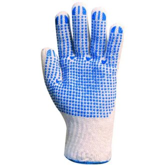  MV kötött PES/pamut fehér férfi kesztyű, tenyerén kék pettyek 9, 4349