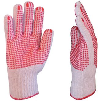   MV kötött PES/pamut fehér cérnakesztyű, két oldalon piros pettyek 8, 4350