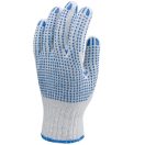 MV kötött PES/pamut fehér cérnakesztyű, két oldalon kék pettyek 9, 4355