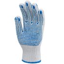 MV kötött PES/pamut fehér cérnakesztyű, két oldalon kék pettyek 9, 4355