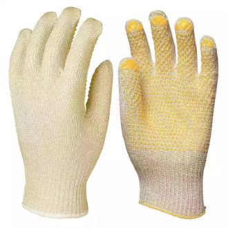   MV kötött vékony, vágásbiztos, fehér abralon/nylon kesztyű, sárga pöttyös 9, 4455