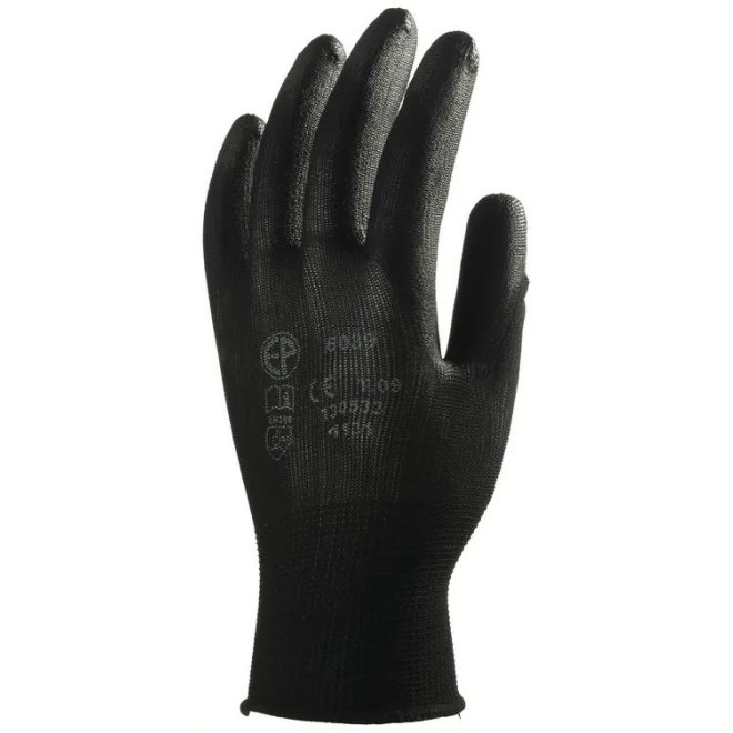 MV Euro Protection munkavédelmi tenyéren mártott PU precíziós/szerelő kesztyű fekete 12, 6042