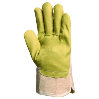   MV műbőr kesztyű, sárga nitril/csíkos vászon kézhát 10, 104 KESZTYŰ