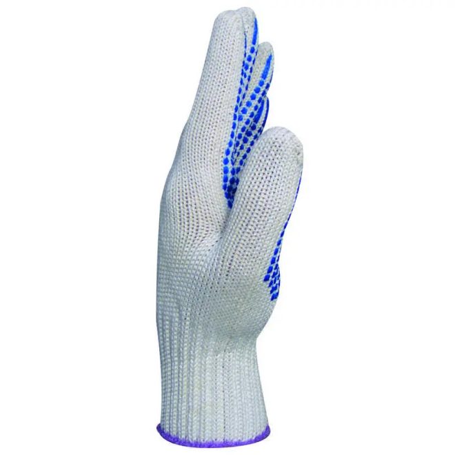 MV kötött, kék pöttyös, vastag polipropilén/pamut kesztyű 8, GAN4374