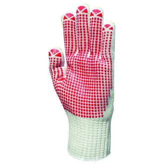   MV kötött, piros pöttyös, vastag poliamid/pamut kesztyű 8, GAN4377