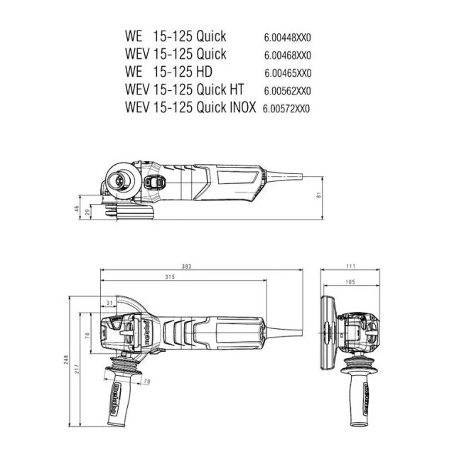 Metabo sarokcsiszoló 125mm 1550W 2800-11000/min 3,5Nm, WEV 15-125 Quick, fordulatszám szabályzós, 600468000