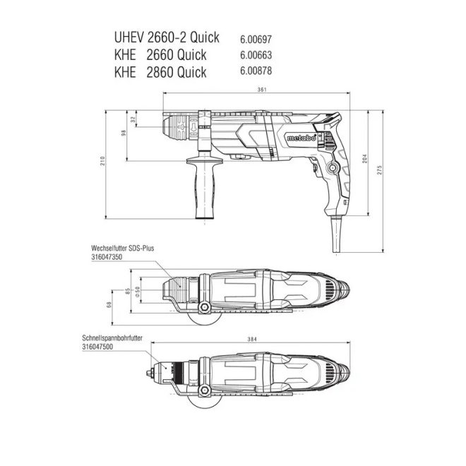 Metabo SDS-Plus kombikalapács KHE 2660 850W, 3,0J, cseretokmánnyal, koffer, 600663500