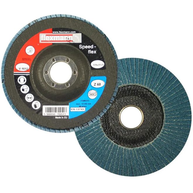 Flexmann Speed-flex lamellás csiszolókorong 125x22,2mm, Z60, kúpos, fém-inox, V-1012