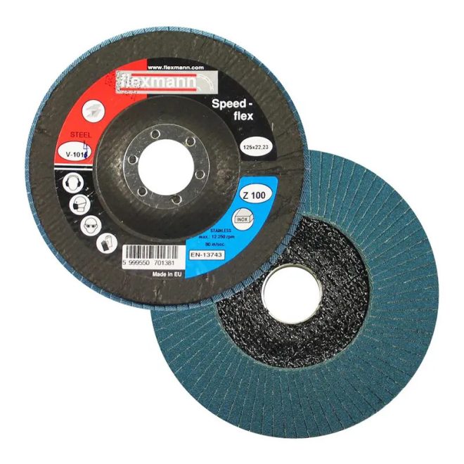 Flexmann Speed-flex lamellás csiszolókorong 125x22,2mm, Z120, kúpos, fém-inox, V-1015
