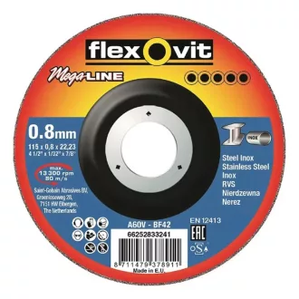   Flexovit Megaline vágókorong 125x0,8x22,2mm, A60 V-T42, fém-inox, 66252833242