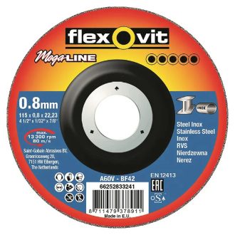   Flexovit Megaline vágókorong 115x0,8x22,2mm, A60 V-T42, fém-inox, 66252833241