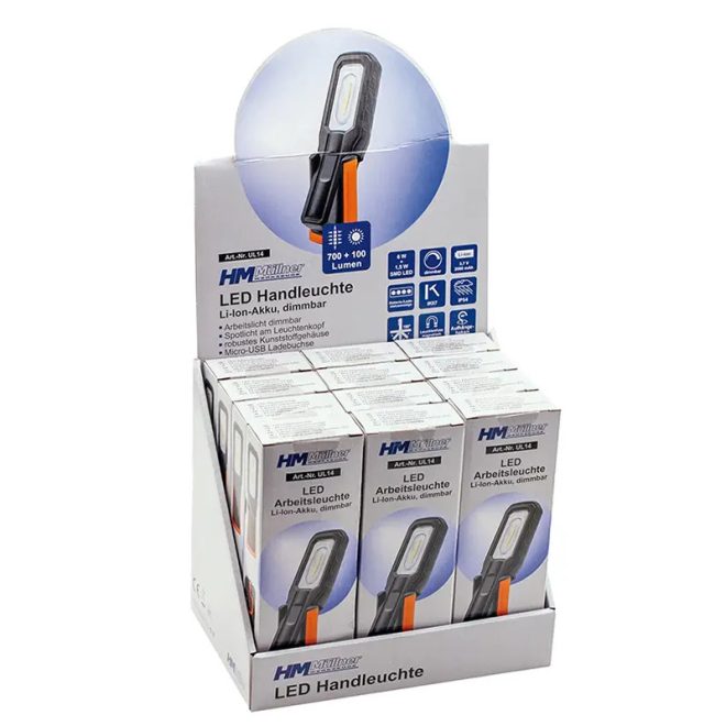 Hm Müllner LED munkalámpa, 6W, szabályozható, Li-ion akkuval, UL14