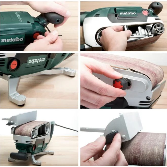 Metabo 1010W szalagcsiszoló gépállvánnyal 75x533mm 240450m/min 12Nm 4,9kg BAE 75 +porzsák, 600375000