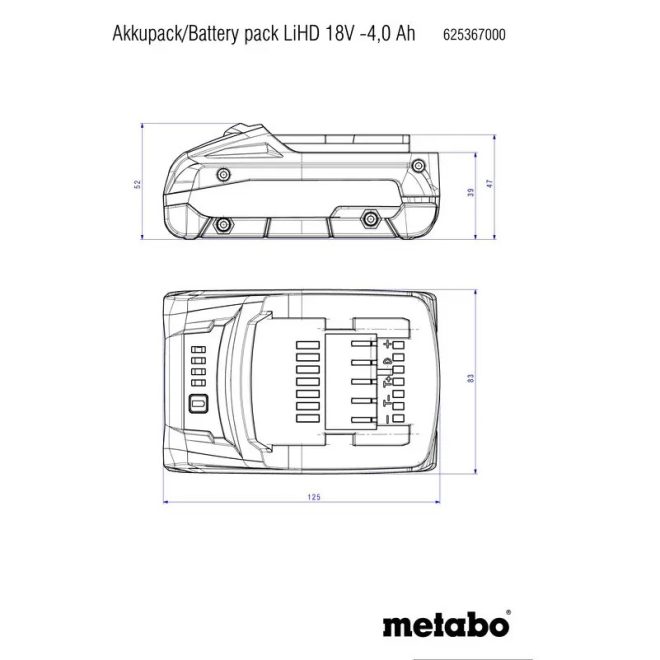 Metabo akkumulátor 18V 4,0Ah LiHD Li-Power, 580g, 625367000