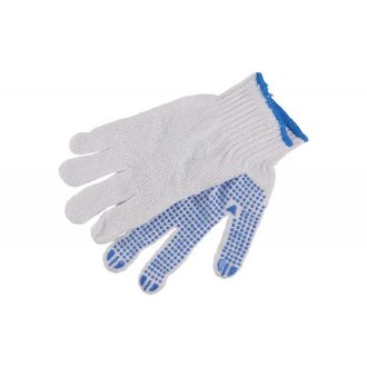   Lev mv kötött PES/pamut fehér cérnakesztyű, kék pettyek 10-es, 50526