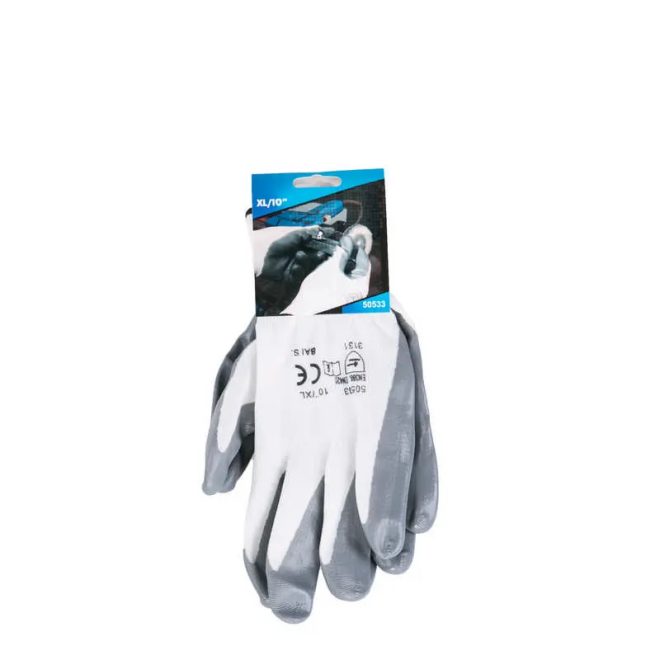 Lev kesztyű, fehér, fekete nitrilbe mártott 10, XL, 50533