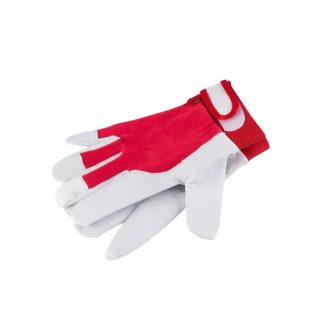   Lev mv bőrkesztyű, szürke kecskebőr/piros vászon, tépőzáras csukló 9-es, 50541 KESZTYU