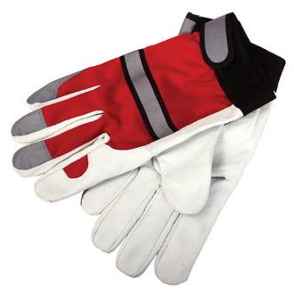   Lev mv bőrkesztyű, szürke sertésbőr/piros vászon, tépőzáras csukló, fluoreszkáló csíkkal és ujjheggyel, 10-es, 50544 KESZTYU