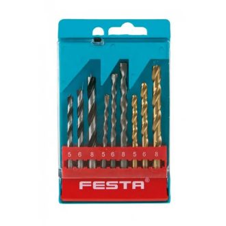   Lev Festa fúrószár, fémcsigafúró készlet TIN 5/6/8mm, 9 részes, fém-inox, fa, kőzet, 20317