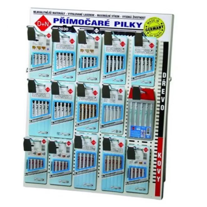 Lev Jigsaw dekopírfűrészlap, szúrófűrészlap állvány, 22 féle 3-5db fúrészlappal, 24098