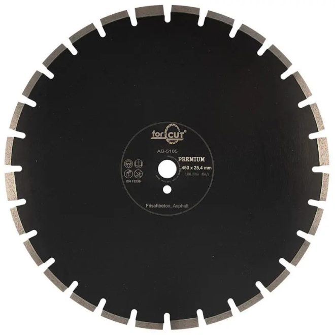 Flexmann For Cut gyémánttárcsa AS Prémium 450x3,6x10x27x25,4mm szegmentált, aszfalt, frissbeton, AS-5105 PREMIUM
