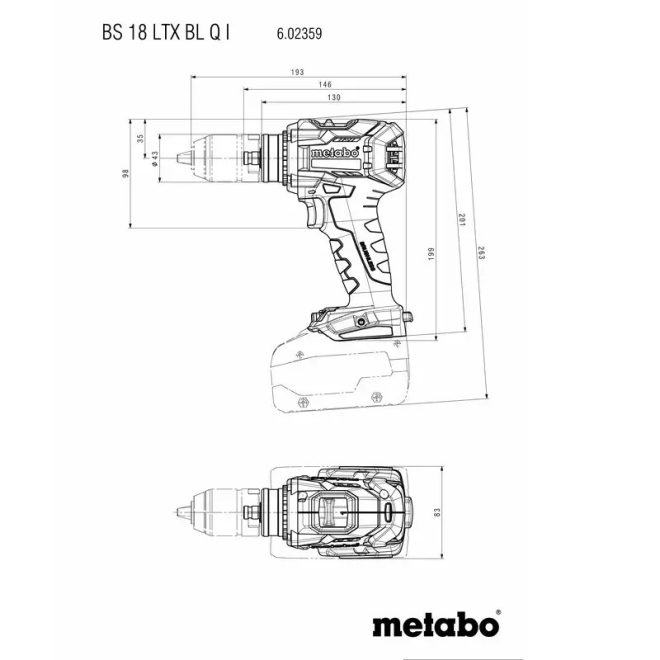 Metabo akkus 18V fúrócsavarozó 130Nm szénkefementes, Quick, BS 18 LTX BL Q I akku és töltő nélkül +metaBOX 145l, 602359840