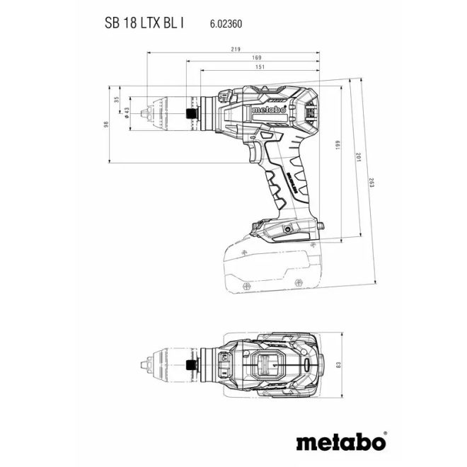 Metabo akkus 18V ütvefúró-csavarbehajtó 130Nm szénkefementes, SB 18 LTX BL I +2x5,2Ah Li-Ion akku+ ASC 55 töltő +metaBOX 145l, 602360650