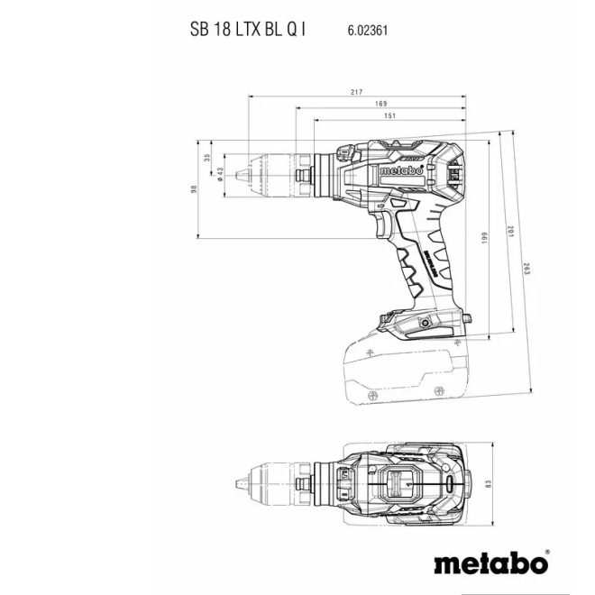 Metabo akkus 18V ütvefúró-csavarbehajtó 130Nm szénkefementes, Quick, SB 18 LTX BL Q I akku és töltő nélkül +metaBOX 145l, 602361840