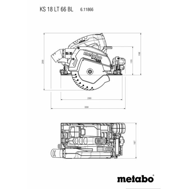 Metabo akkus 18V kézi körfűrész KS 18 LTX 66 BL szénkefementes, 165x20mm +FS 160 vezetősín, akku és töltő nélkül +metaBOX 340, 691194840