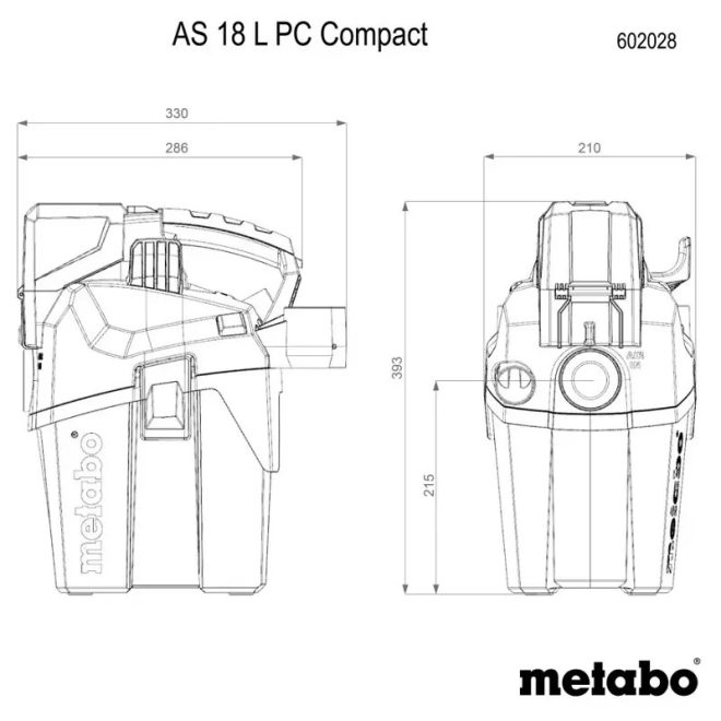Metabo akkus 18V nedves/száraz porszívó kézi szűrőtisztítással, AS 18 L PC Compact, 6liter, (IPX4), L-es, 3.8kg, akku és töltő nélkül, 602028850