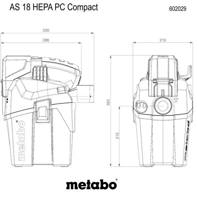 Metabo akkus 18V nedves/száraz porszívó kézi szűrőtisztítással, AS 18 HEPA PC Compact, HEPA szűrővel, 6liter, (IPX4), L-es, 3.8kg, akku és töltő nélkül, 602029850