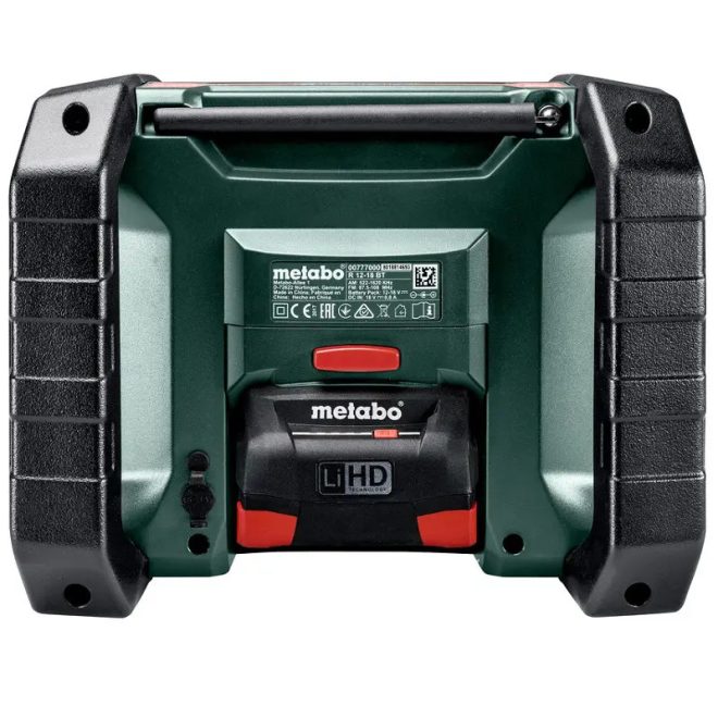 Metabo akkus 12-18V épitőipari rádió  R 12-18 DAB+ BT, digitális DAB+ vevő +hálózati vezeték, akku nélkül 1,9kg, 600778850