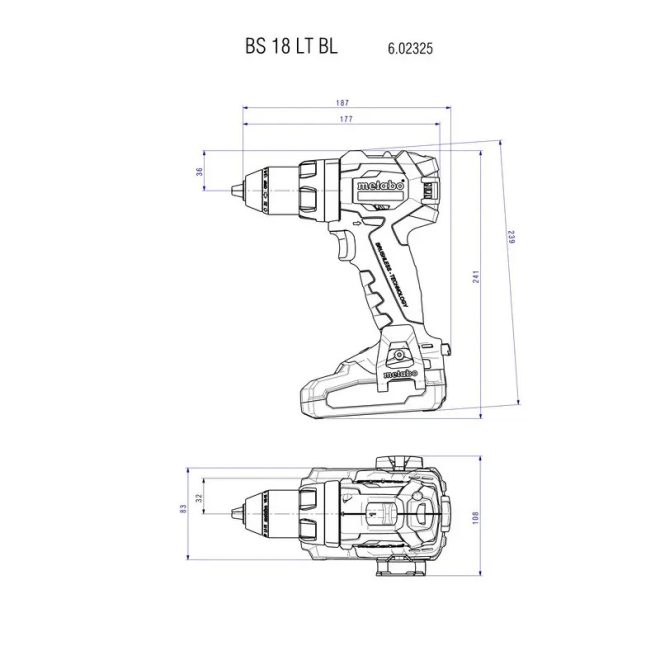 Metabo akkus 18V fúrócsavarozó, szénkefementes 3460Nm 2100/min, BS 18 LT BL +gyorstokmány +metaBOX 145, akku és töltő nélkül, 602325840
